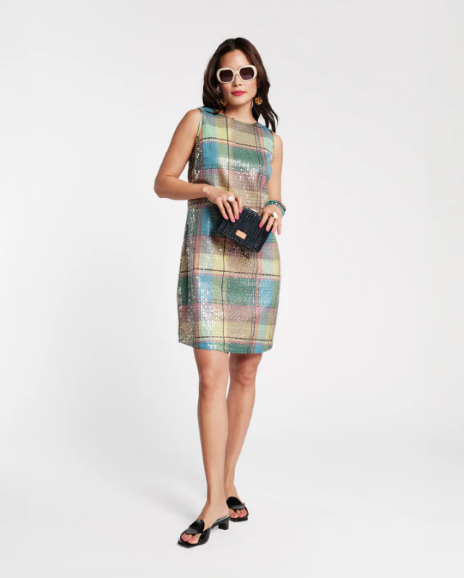 Frances Valentine Sequin Mini Shift Dress - Madras Plaid