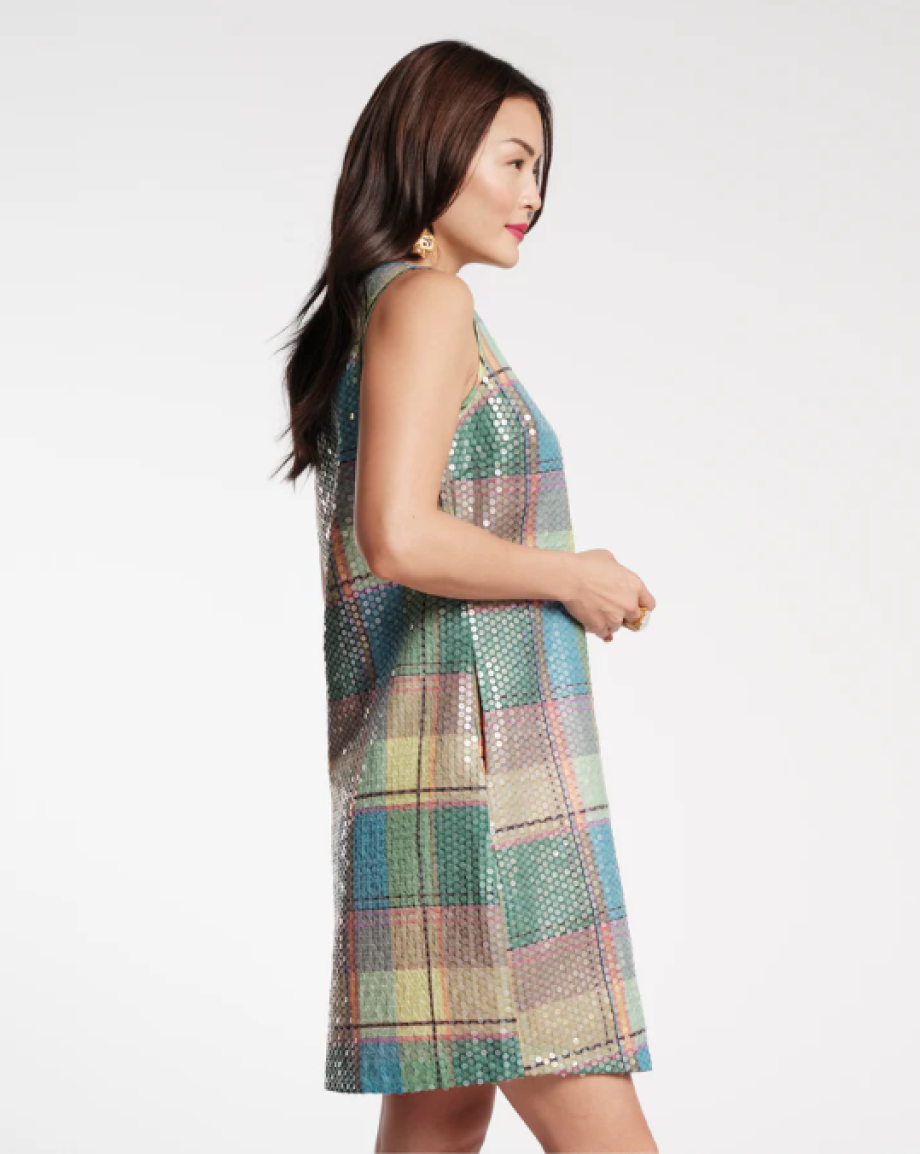 Frances Valentine Sequin Mini Shift Dress - Madras Plaid