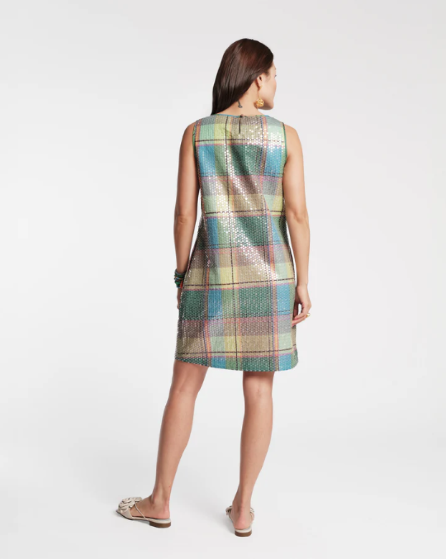 Frances Valentine Sequin Mini Shift Dress - Madras Plaid