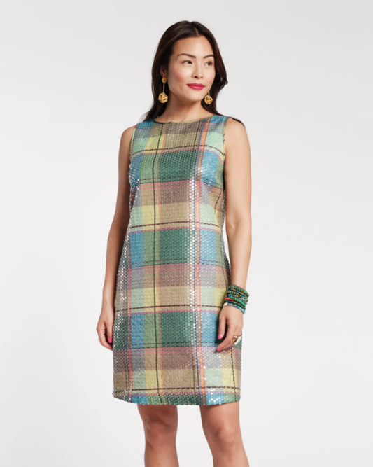 Frances Valentine Sequin Mini Shift Dress - Madras Plaid