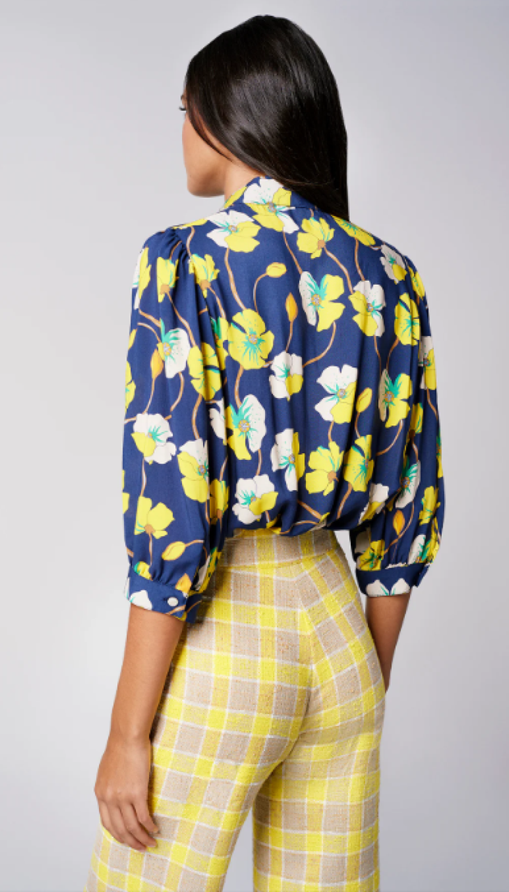 Smythe Shirred Pocket Blouse - Navy Buttercup