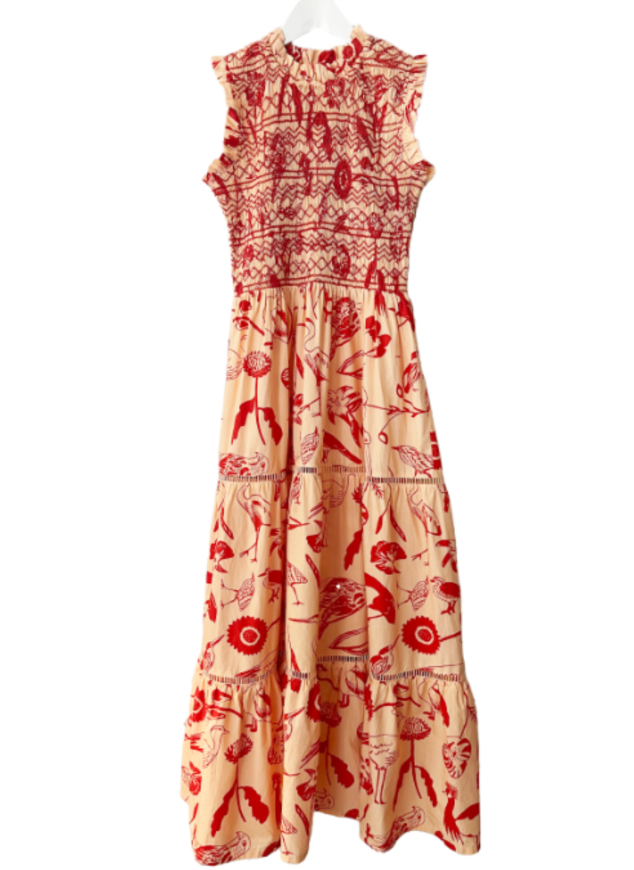 Oliphant Sleeveless Smocked Maxi - Audobon Red