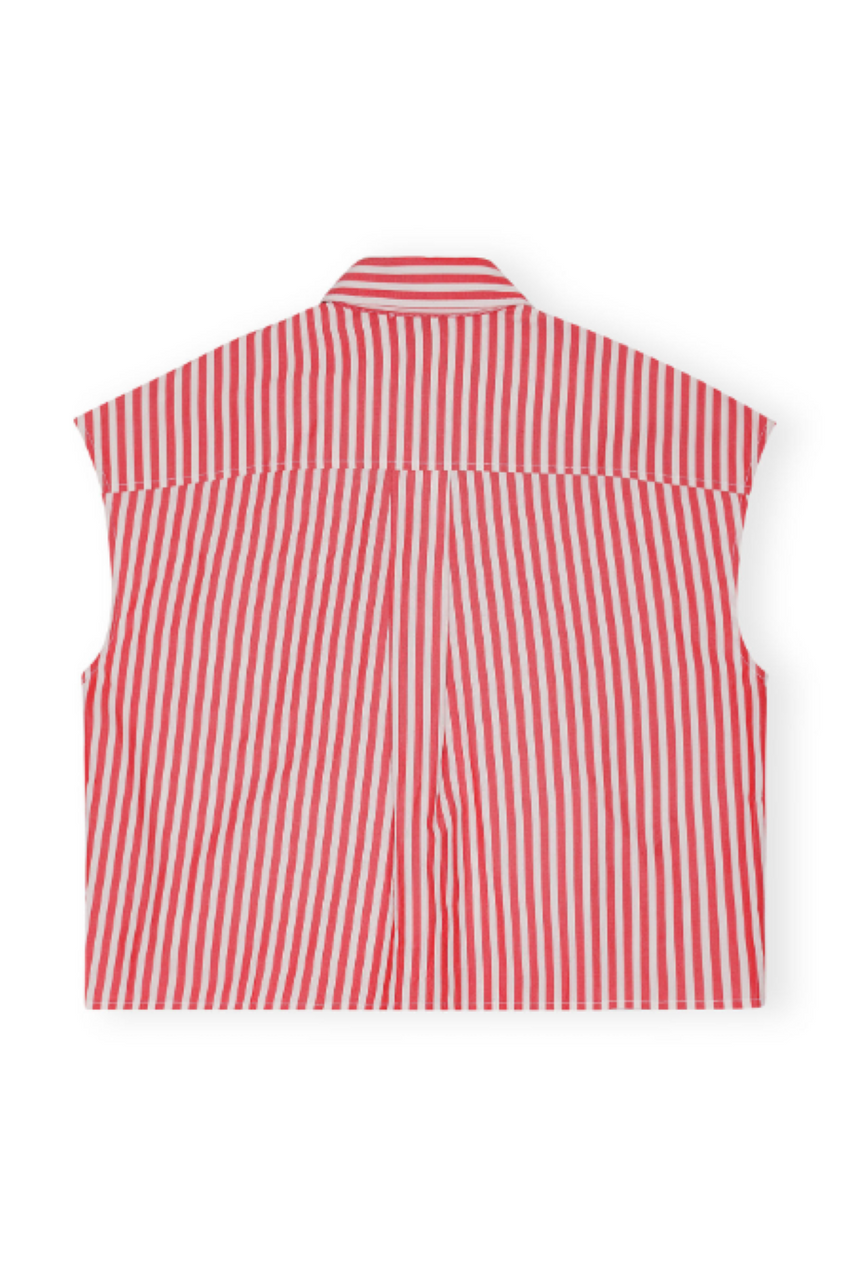 Ganni Stripe Cotton Tie Collar Shirt - Barbados Cherry