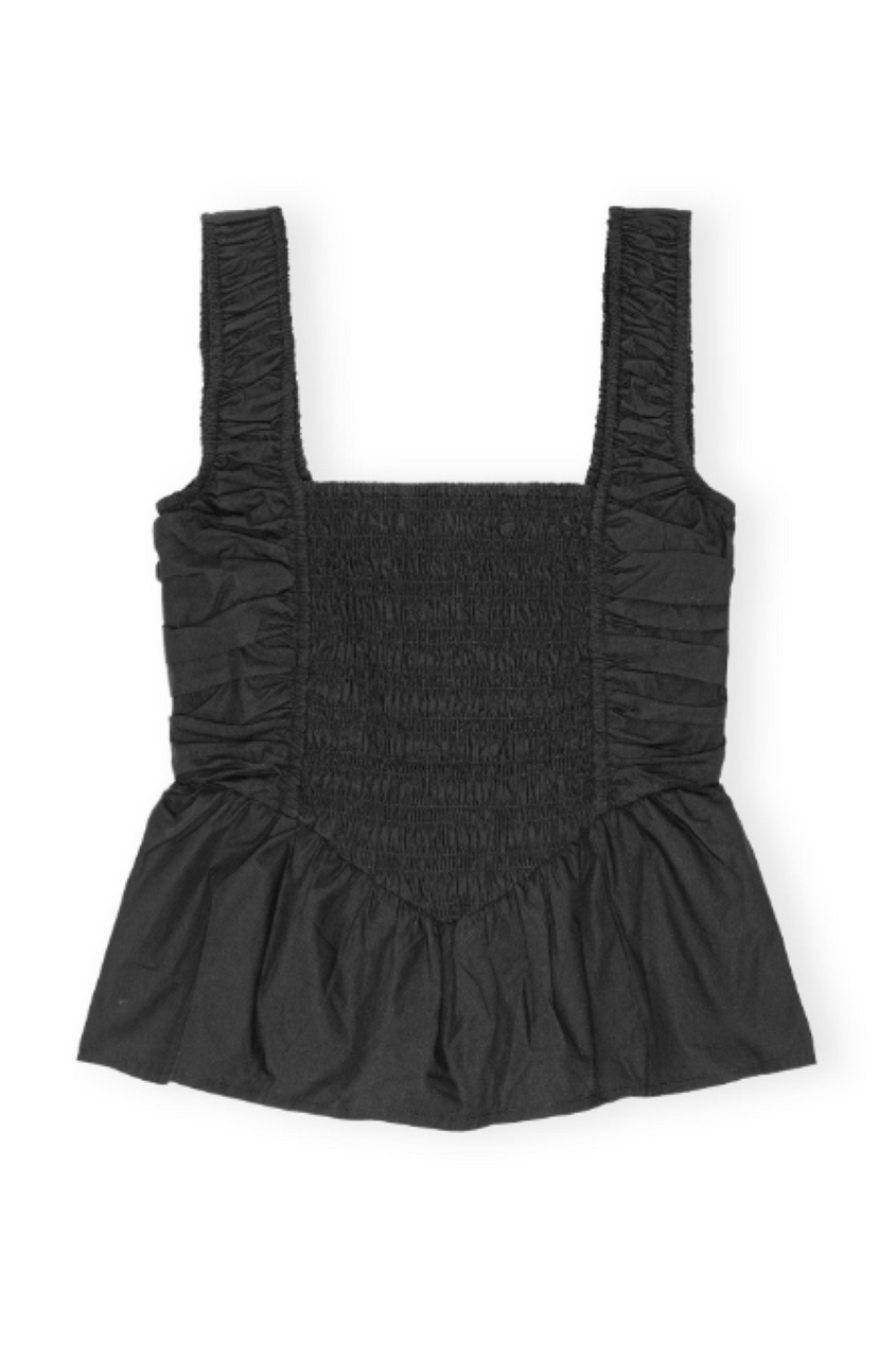 Ganni Cotton Poplin Smock Strap Blouse - Black