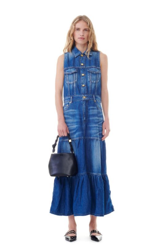 Ganni Light Denim Long Dress - Mid Blue Vintage