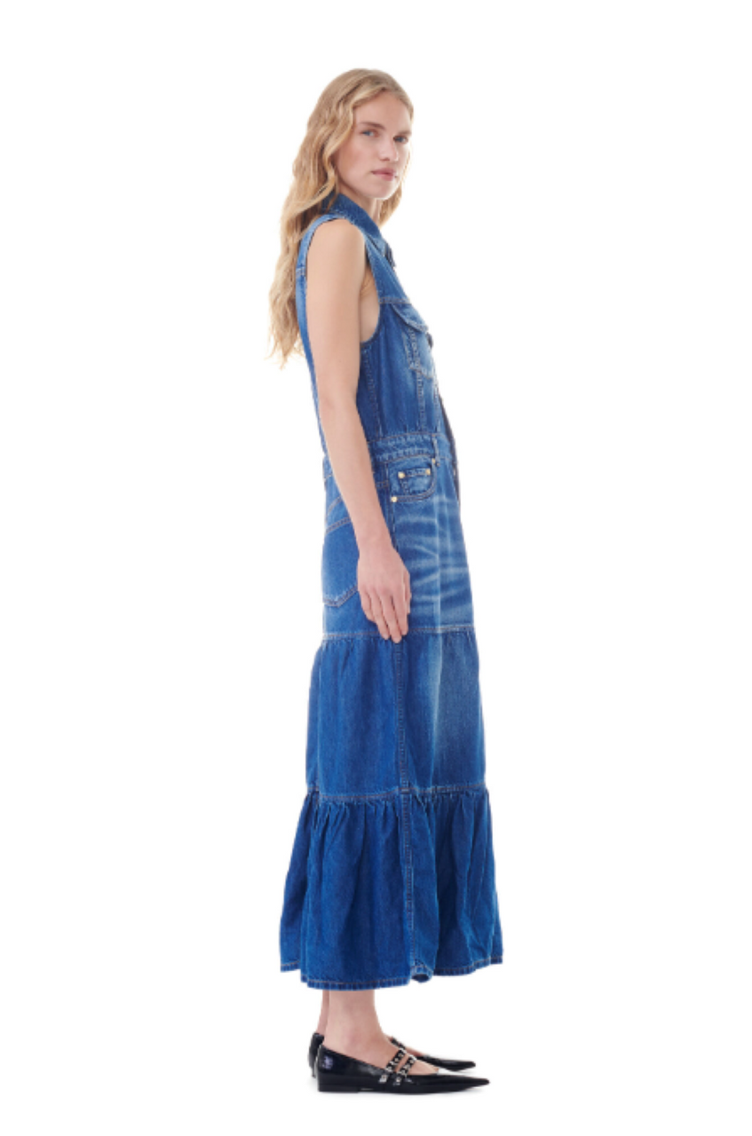 Ganni Light Denim Long Dress - Mid Blue Vintage