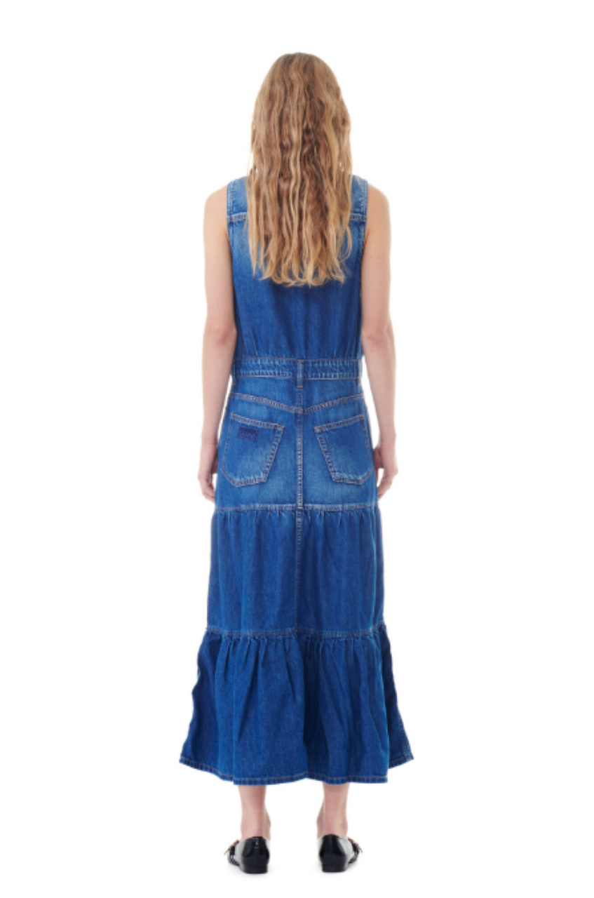 Ganni Light Denim Long Dress - Mid Blue Vintage