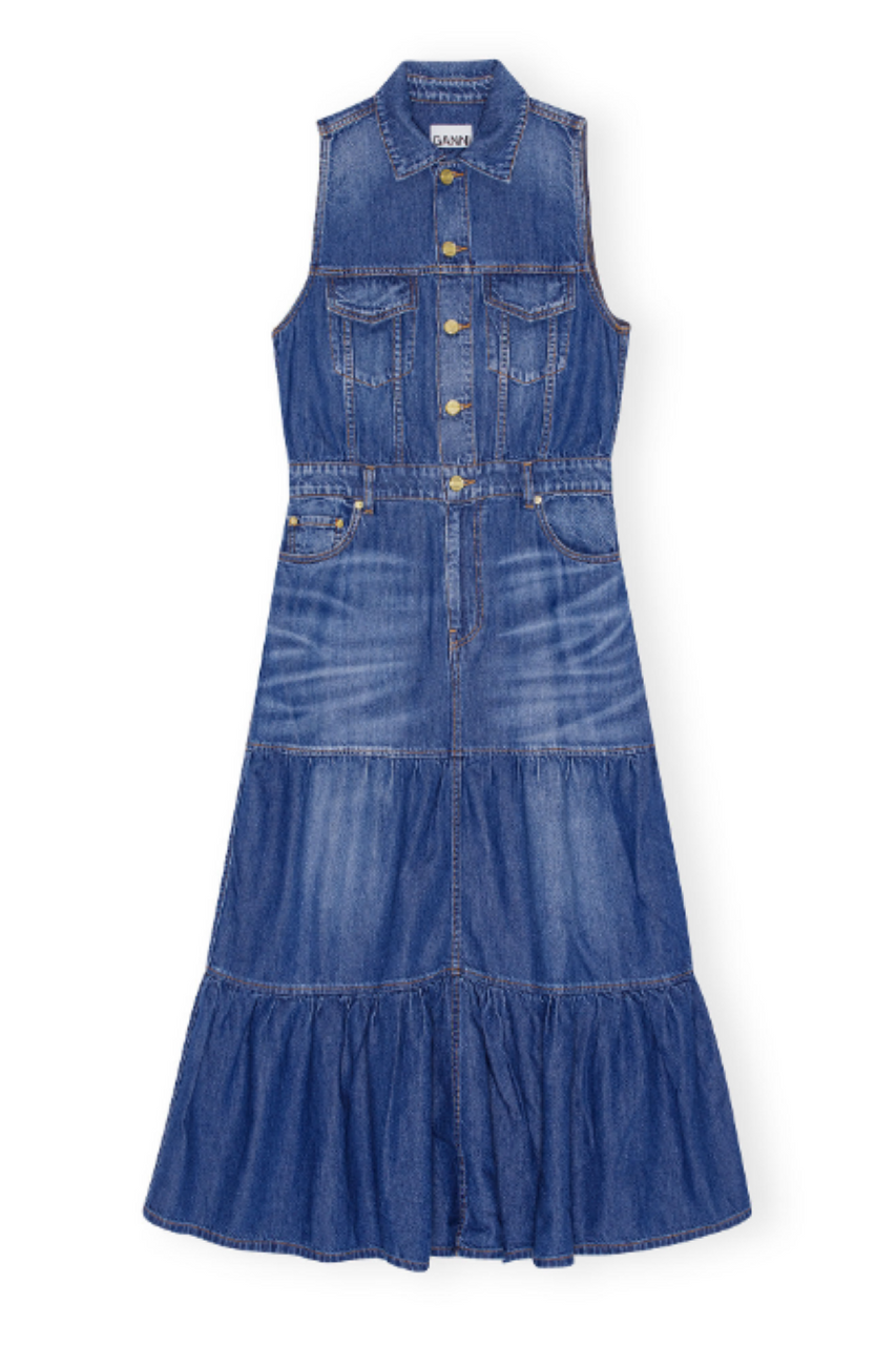 Ganni Light Denim Long Dress - Mid Blue Vintage