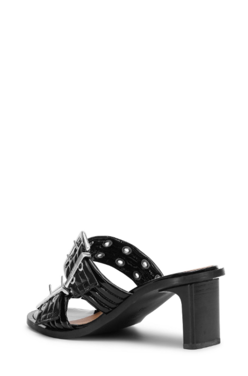 Ganni Feminine Buckle Mule Sandal Naplack - Black