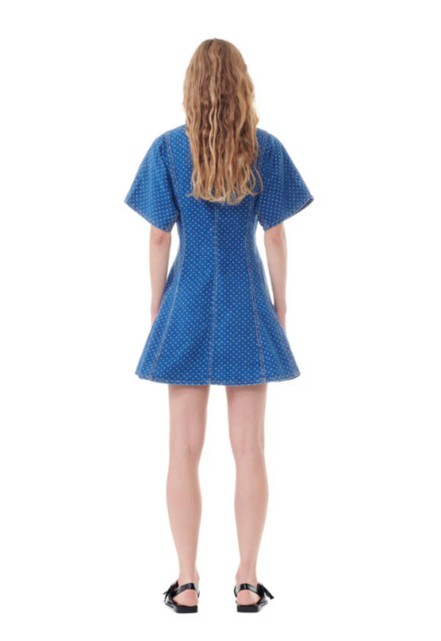 Ganni Light Jacquard Denim Mini Dress - Mid Blue Stone