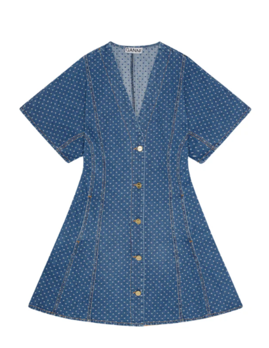 Ganni Light Jacquard Denim Mini Dress - Mid Blue Stone