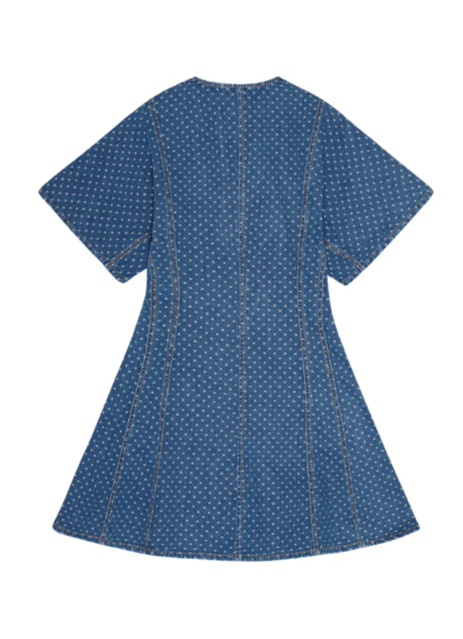 Ganni Light Jacquard Denim Mini Dress - Mid Blue Stone