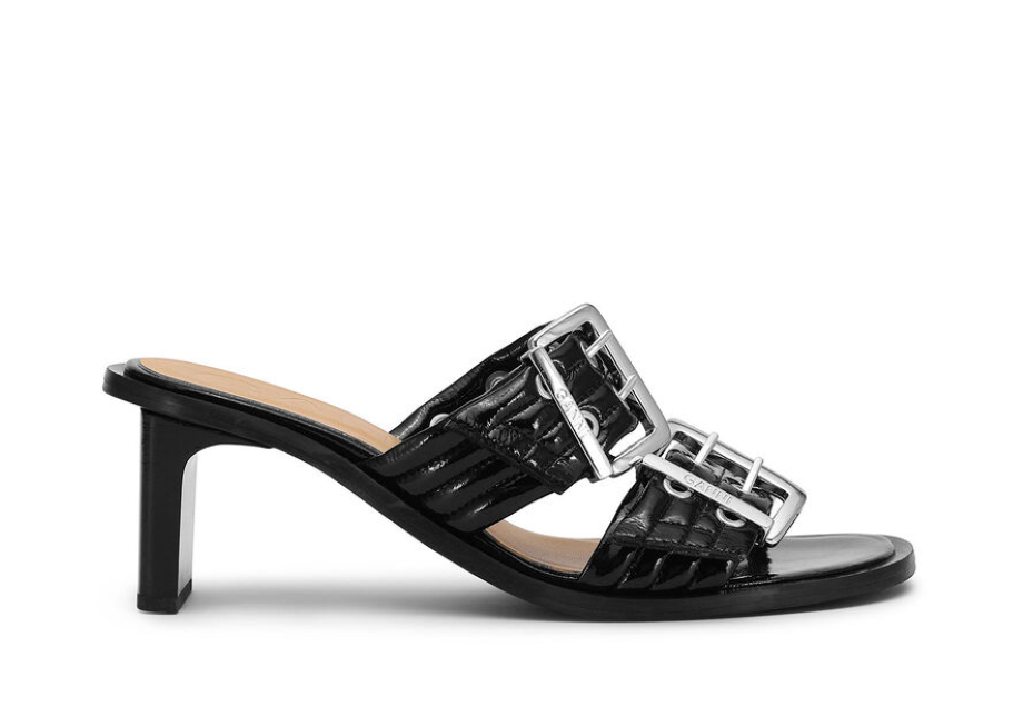 Ganni Feminine Buckle Mule Sandal Naplack - Black