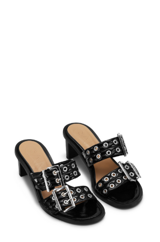 Ganni Feminine Buckle Mule Sandal Naplack - Black