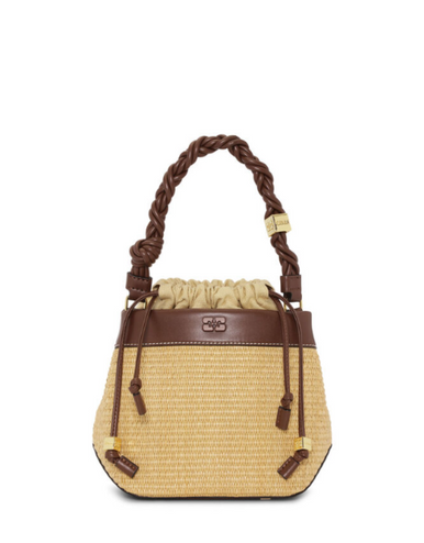 Ganni Bou Bucket Bag Raffia - Nature