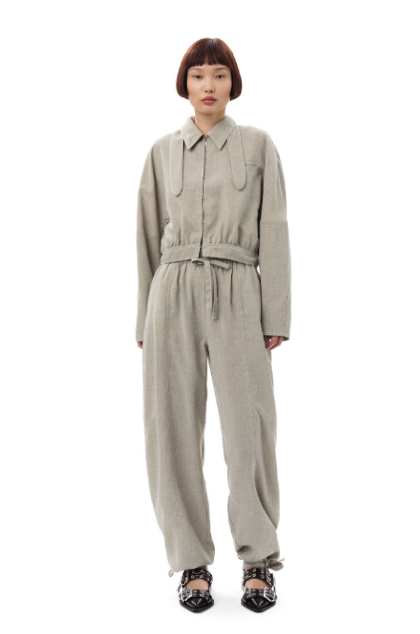 Ganni Light Melange Suiting Elasticated Waist Pants - Grey