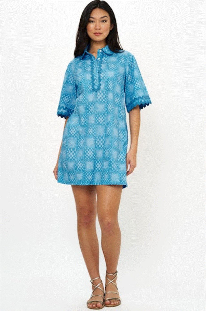 Oliphant Collared Shirt Dress Mini - Matrix Blue