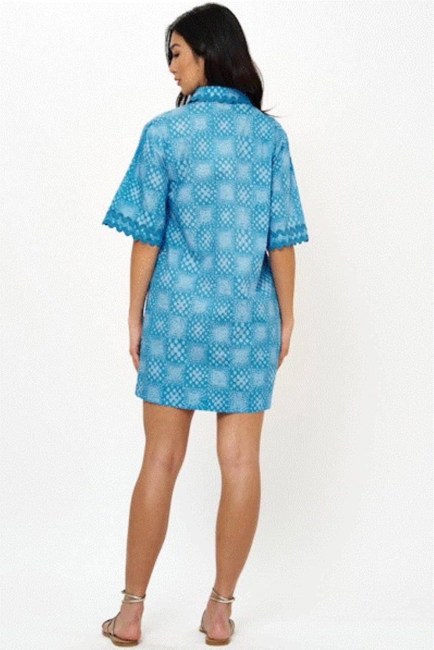 Oliphant Collared Shirt Dress Mini - Matrix Blue