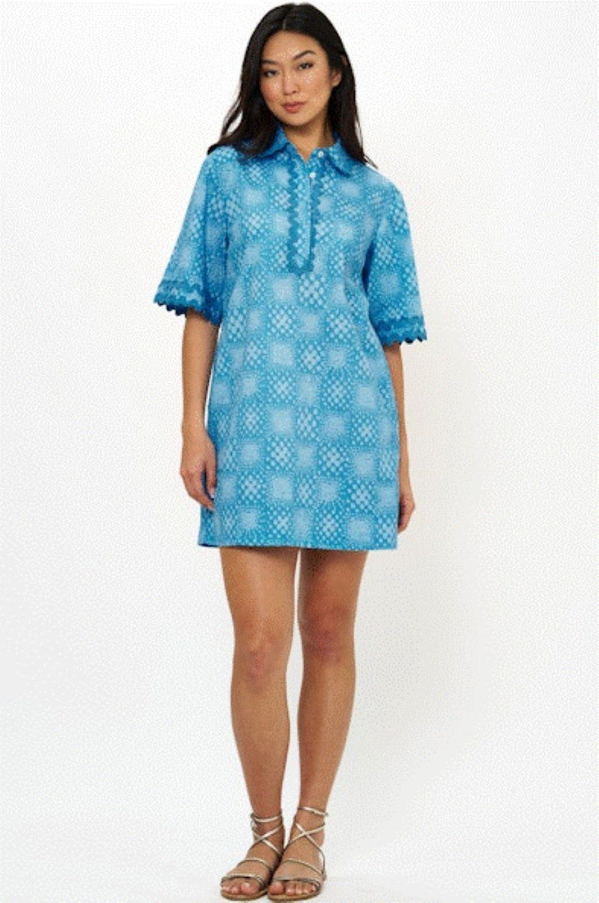 Oliphant Collared Shirt Dress Mini - Matrix Blue