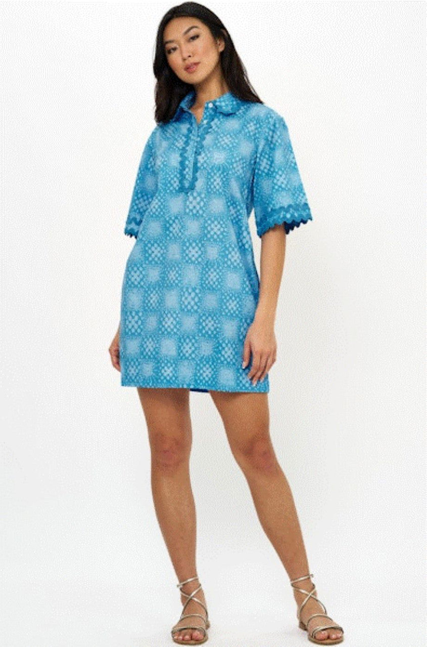 Oliphant Collared Shirt Dress Mini - Matrix Blue