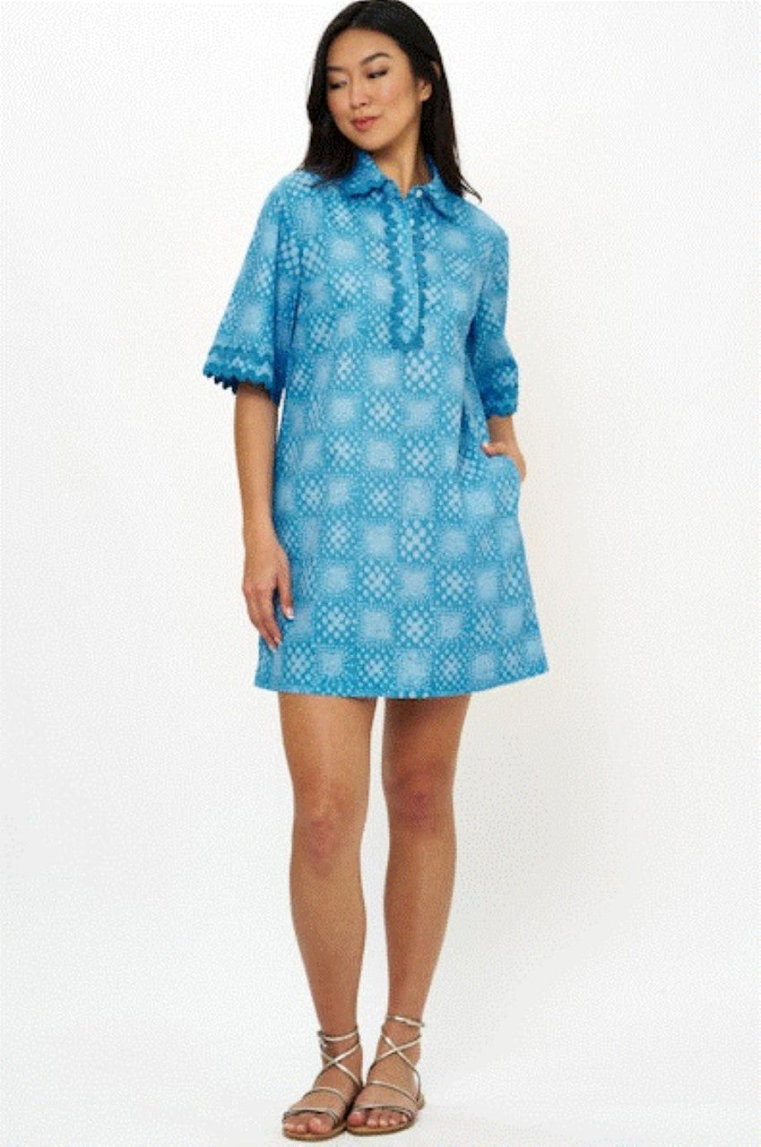 Oliphant Collared Shirt Dress Mini - Matrix Blue