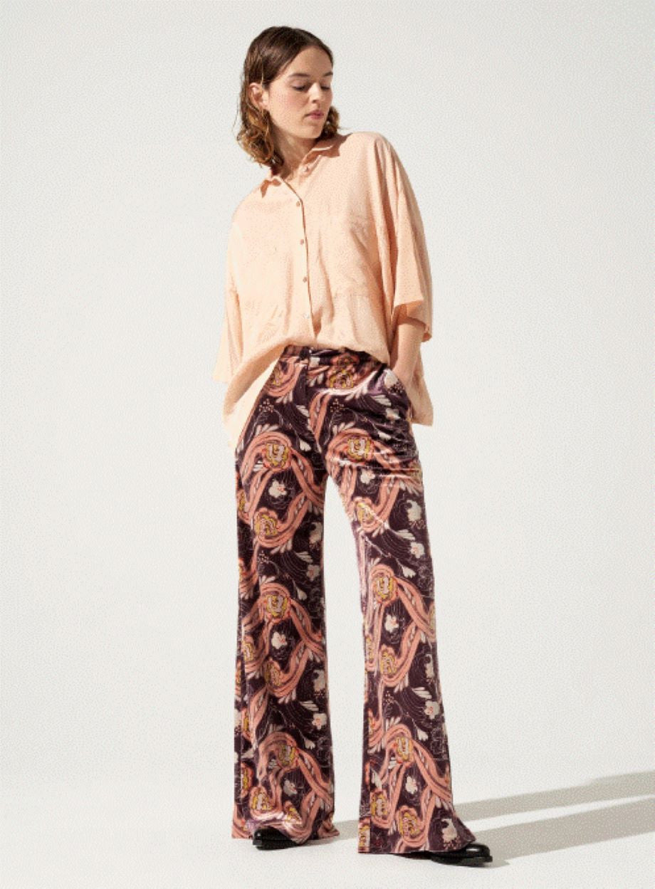 Cotélac Wide Leg Velvet Pant - Brown