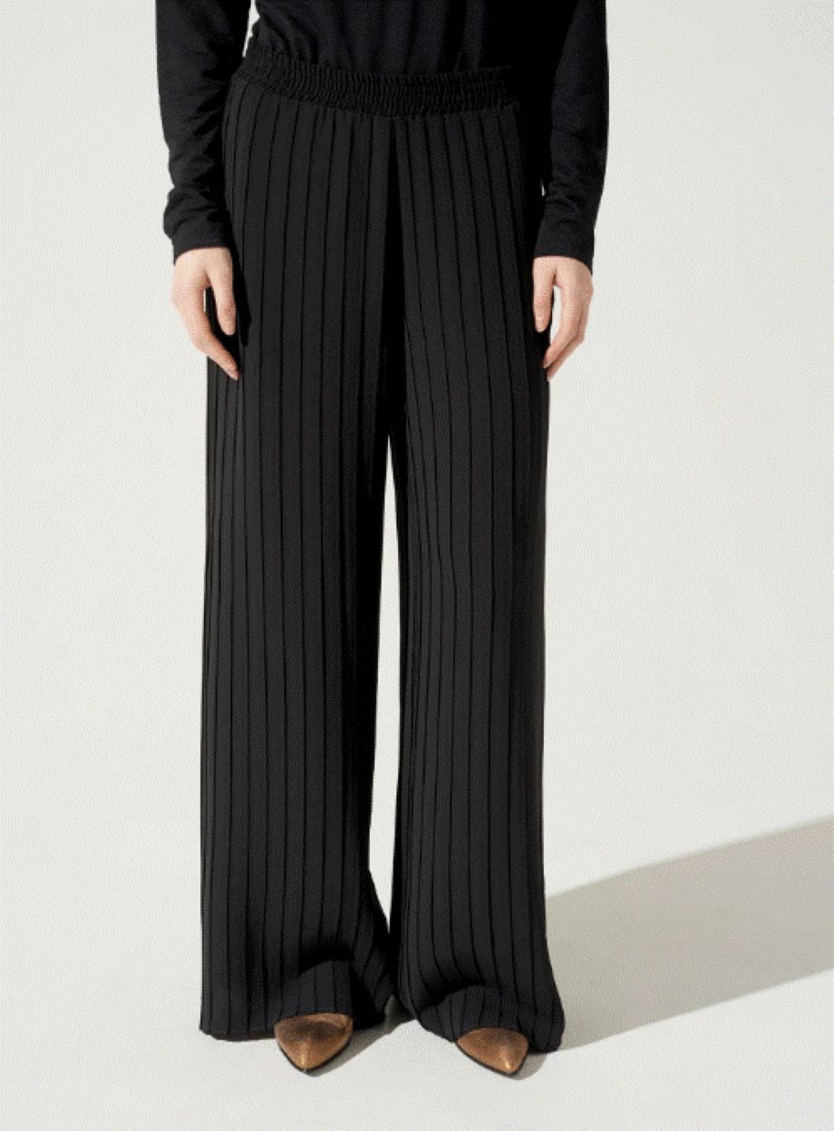 Cotélac Wide Leg Pleated Pant - Black