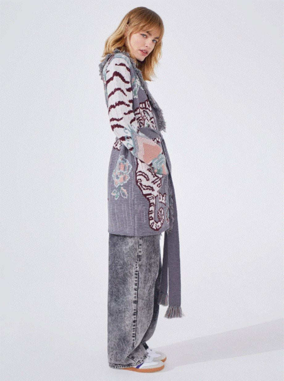 Hayley Menzies Tibetan Tiger Short Cardigan - Grey