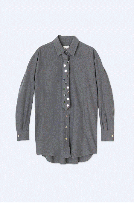 Alysi Oversized Melange Button Down - Grey