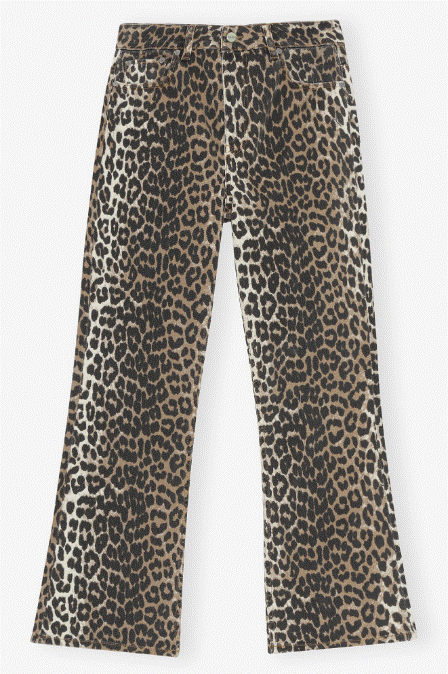 Ganni Print Denim Betzy Cropped Jean - Leopard