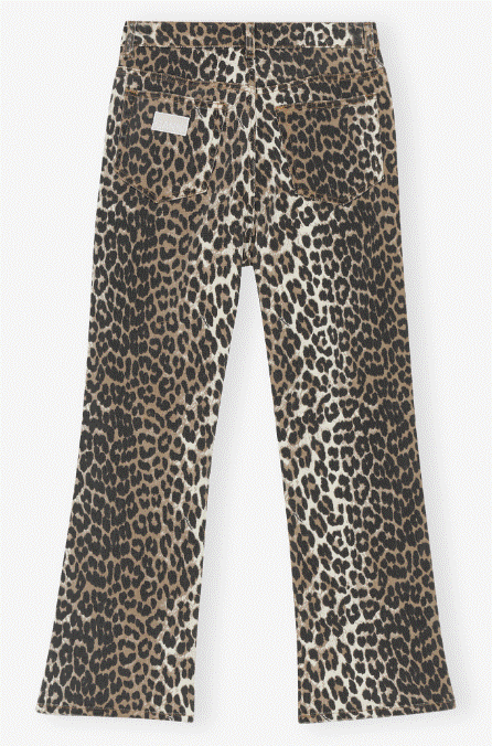 Ganni Print Denim Betzy Cropped Jean - Leopard