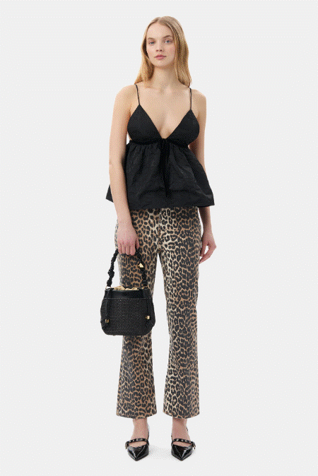 Ganni Print Denim Betzy Cropped Jean - Leopard