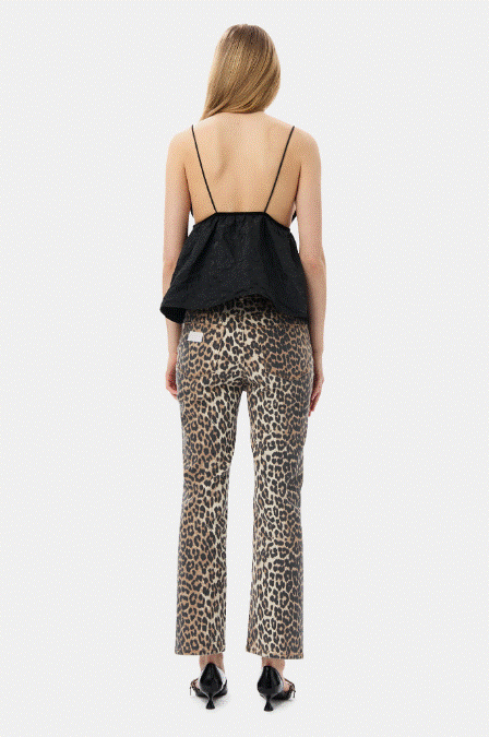 Ganni Print Denim Betzy Cropped Jean - Leopard