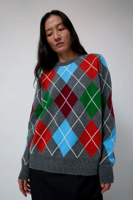 &Daughter Argyle Crewneck - Derby Grey/Adonis Blue