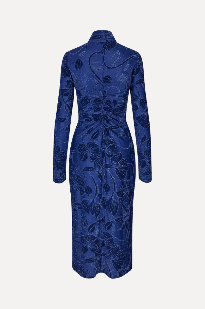 Stine Goya Gathered Long Sleeve Midi Dress - Blue