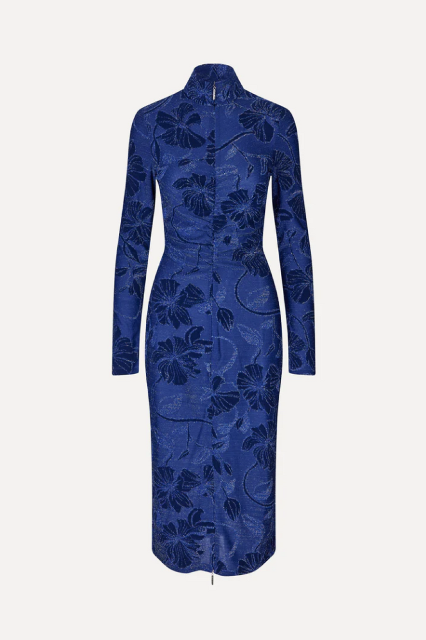 Stine Goya Gathered Long Sleeve Midi Dress - Blue