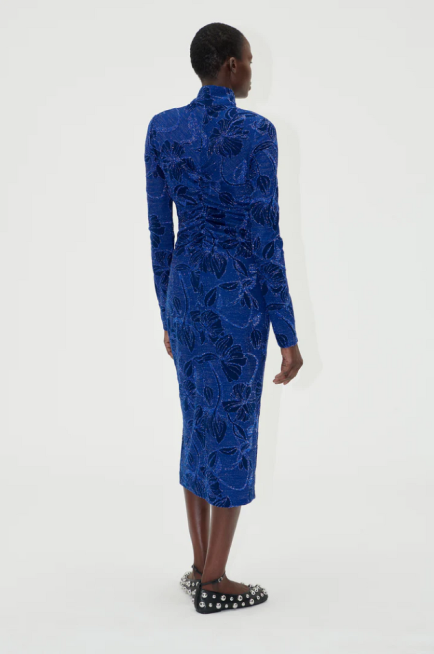 Stine Goya Gathered Long Sleeve Midi Dress - Blue