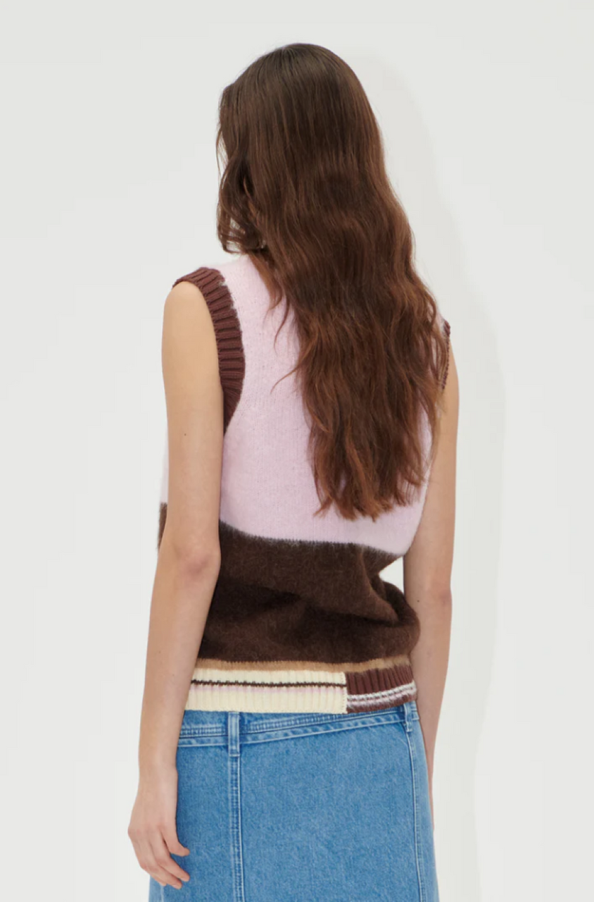 Stine Goya Multistripe V-Neck Vest - Brown