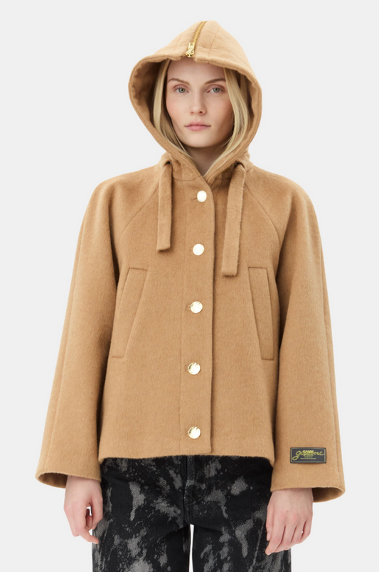 Ganni Camel Wool Blend Jacket - Latte