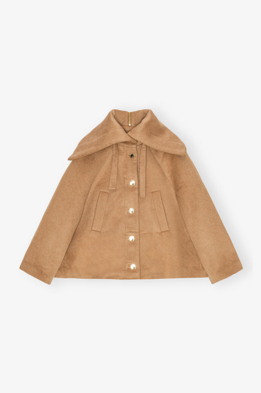 Ganni Camel Wool Blend Jacket - Latte