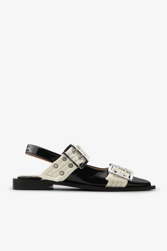 Ganni Feminine Buckle Ballerina - Black/Off-White