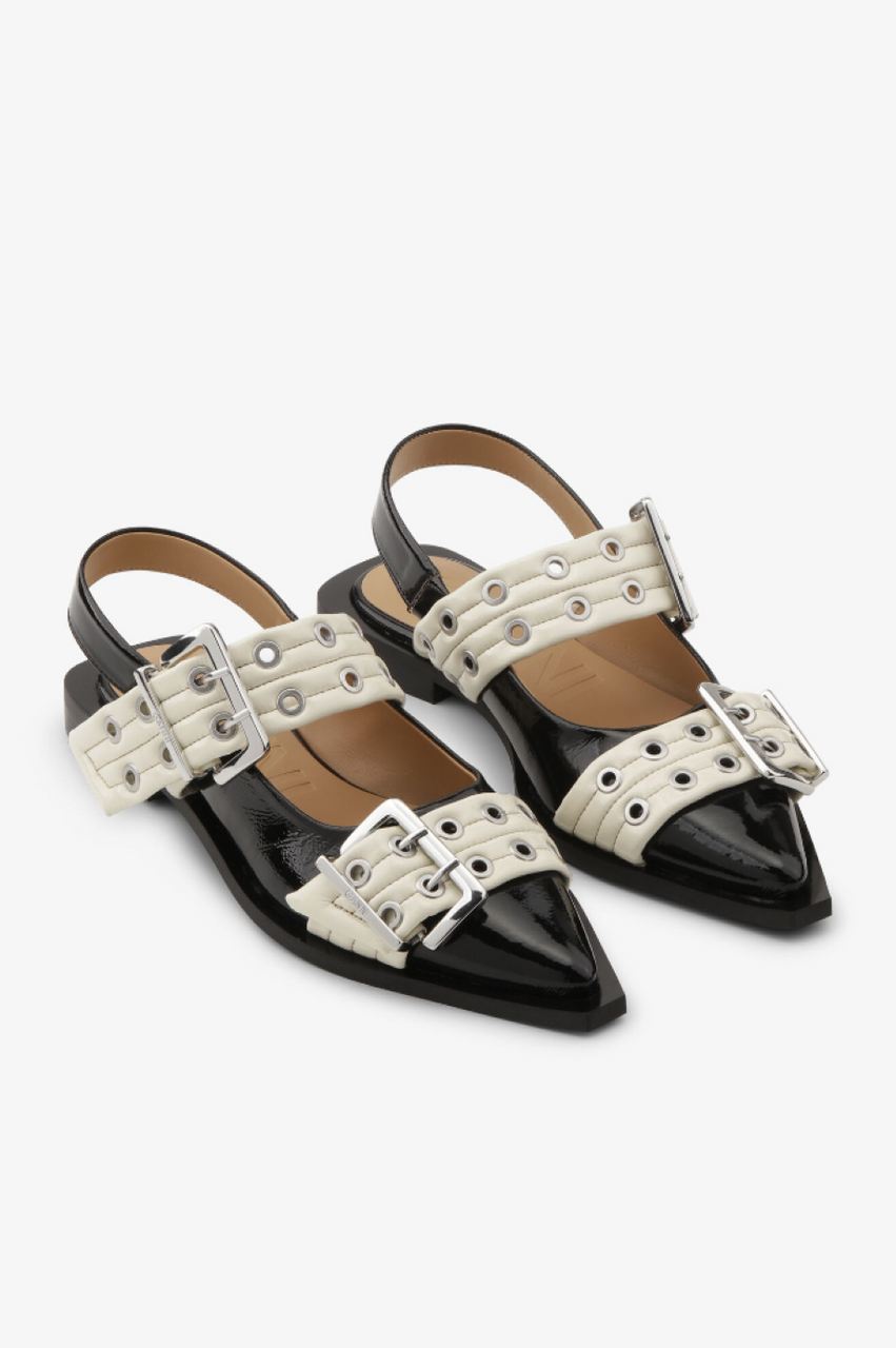 Ganni Feminine Buckle Ballerina - Black/Off-White