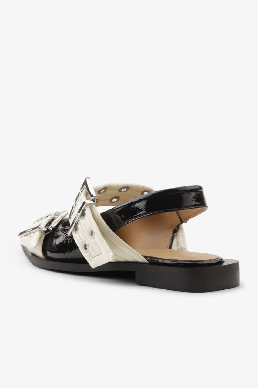 Ganni Feminine Buckle Ballerina - Black/Off-White