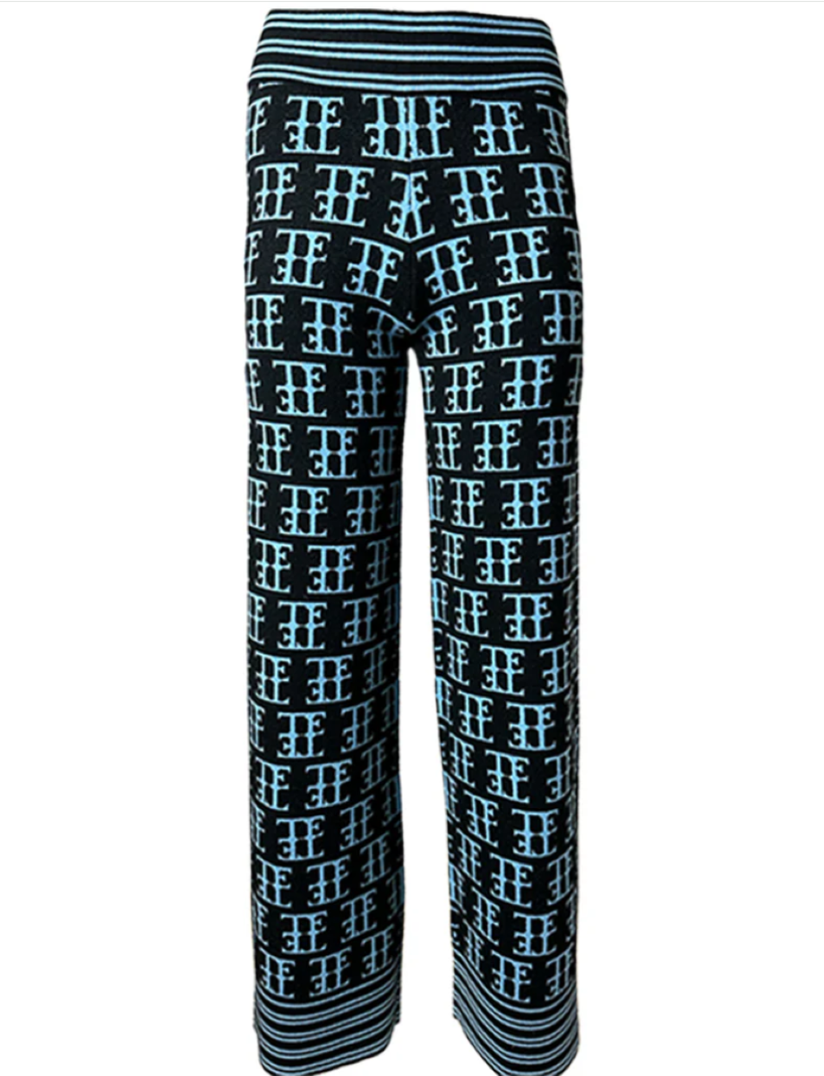 Team Event Jacquard Knit Pant - Ice BLue/Black