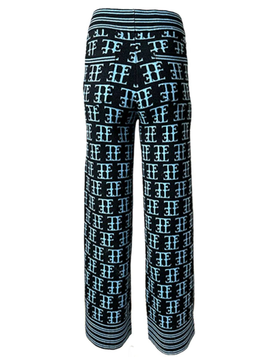 Team Event Jacquard Knit Pant - Ice BLue/Black