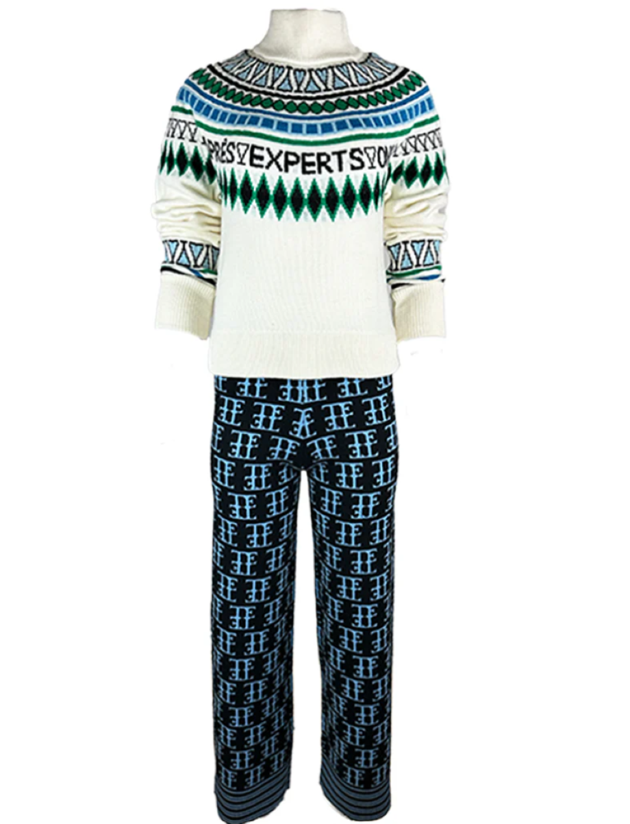 Team Event Jacquard Knit Pant - Ice BLue/Black