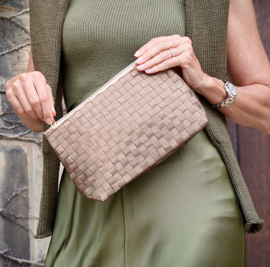 Hi, Love Woven Clutch/Crossbody - Golden Bronze