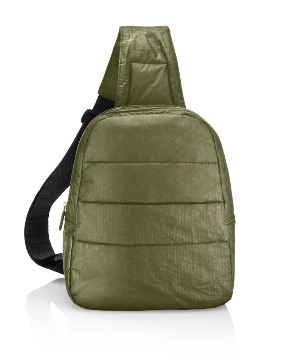 Puffer Crossbody Backpack - Shimmer Olive Green