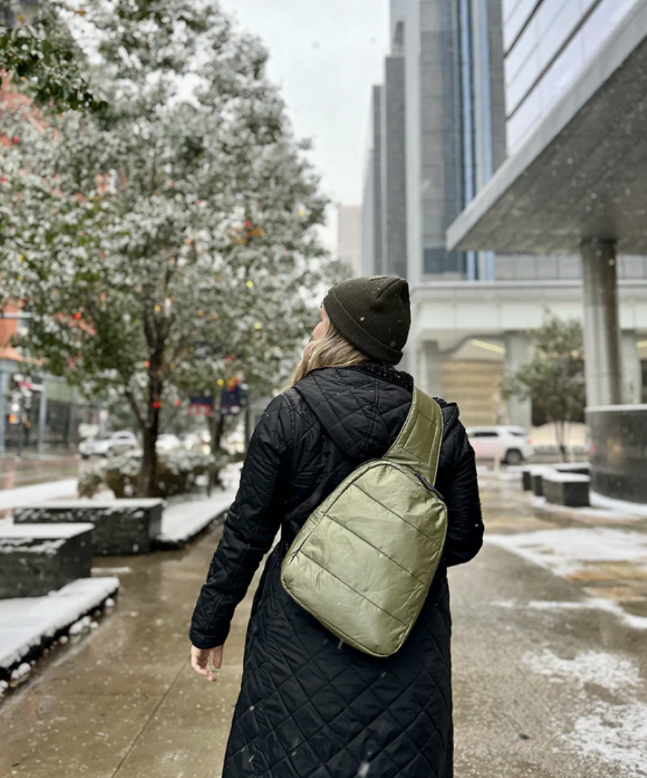 Puffer Crossbody Backpack - Shimmer Olive Green