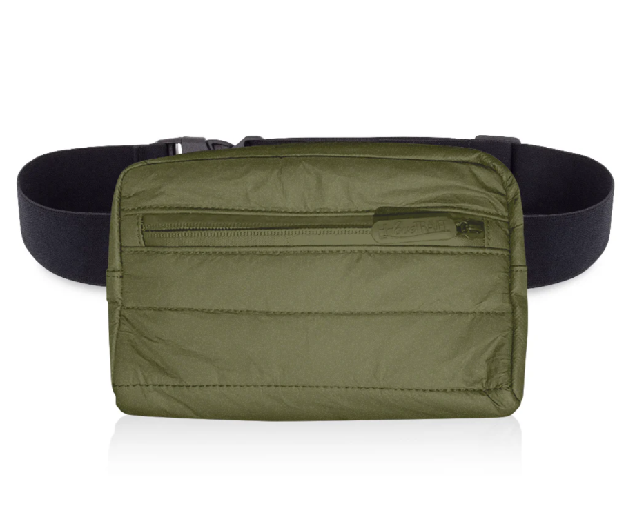 Hi, Love Puffer Fanny Pack - Shimmer Olive Green